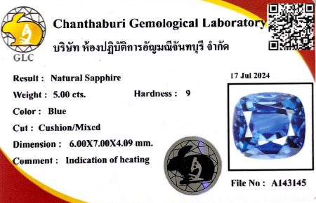 ใบรับรองผลแบบชี้แจงปรับปรุงคุณภาพ พร้อมภาพถ่าย (เฉพาะพลอยเนื้อแข็ง)